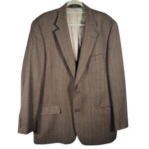 Etienne Aigner Blazer 44L Brown Herringbone Lambswool Sport Coat India Vtg